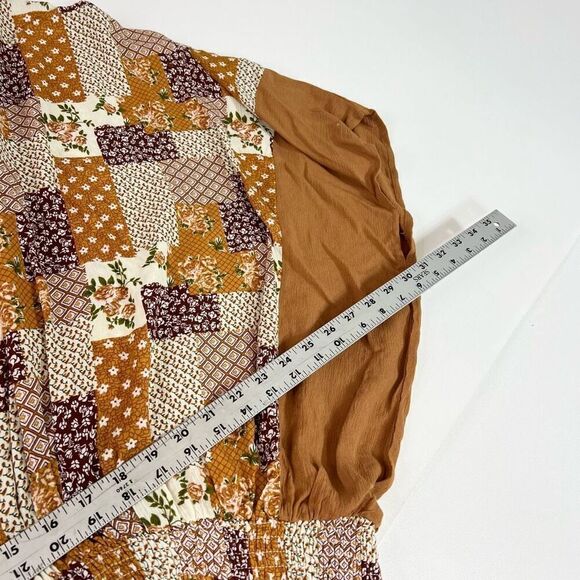 Heyson Blouse Womens Large Multicolor Rayon Floral Printed Cropped Smocked new - Picture 3 of 9